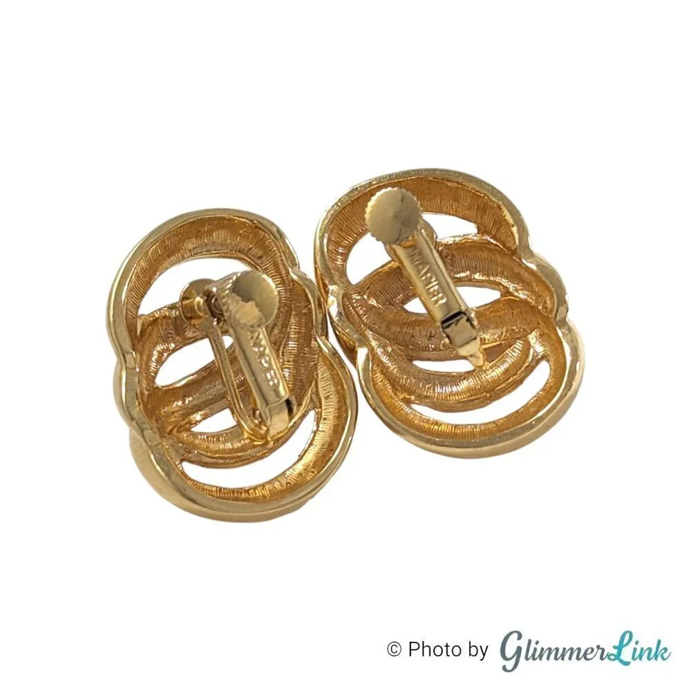 Vintage Napier Chunky Interconnected Swirl Gold Tone Clip On Earrings